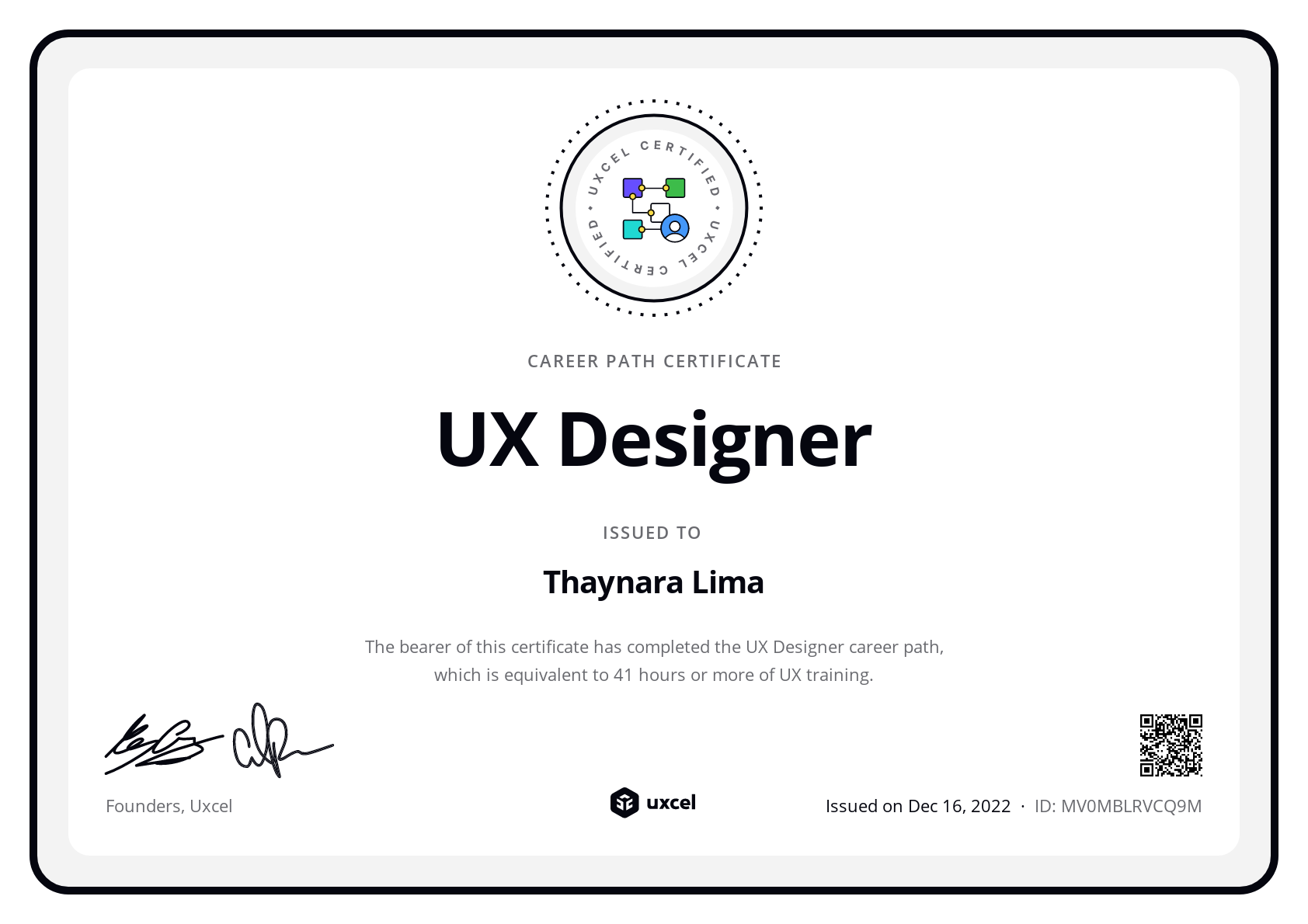 Thaynara Lima's certificate